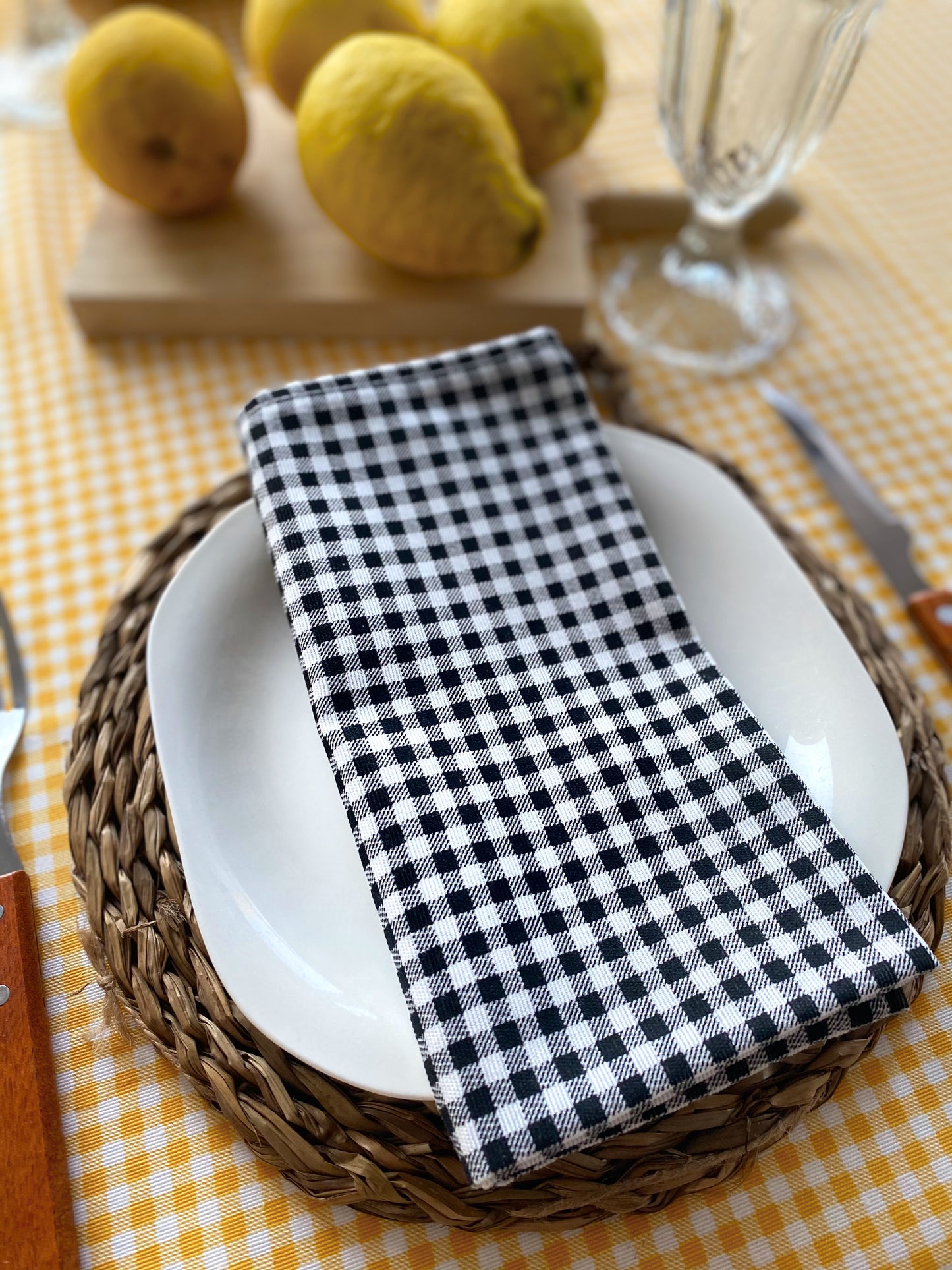 SERVILLETAS VICHY NEGRO CUADRO PEQUEÑO